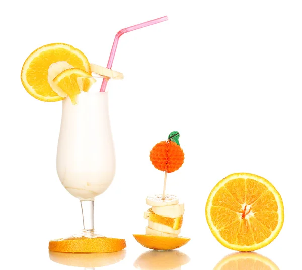 Delicious milk shake with fruit isolated on white — Stok Foto