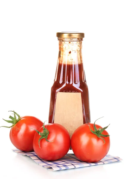 Sos pomidorowy w butelce na białym tle — Zdjęcie stockowe