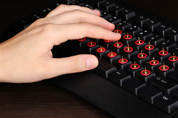 Painful typing on keyboard close-up — Stock Photo, Image