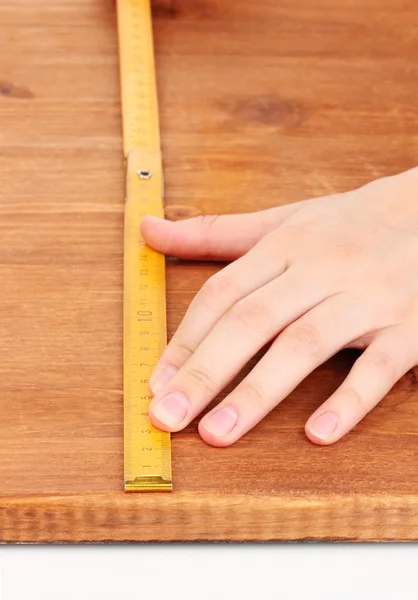 Medição placa de madeira close-up — Fotografia de Stock