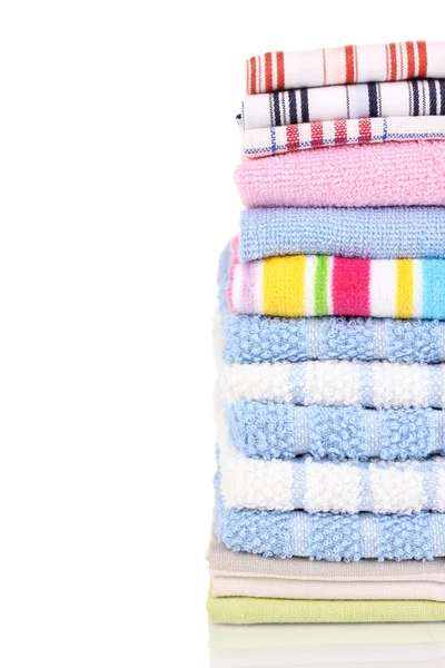Colorful kitchen towels on white background close-up — Stock Photo, Image