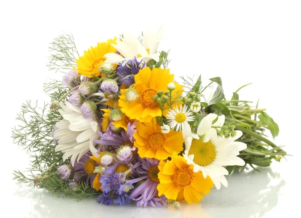 Bellissimo bouquet di fiori di campo luminosi, isolato su bianco — Foto Stock
