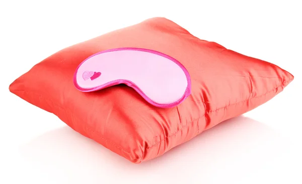 Спящая маска на подушке изолирована на белом — стоковое фото