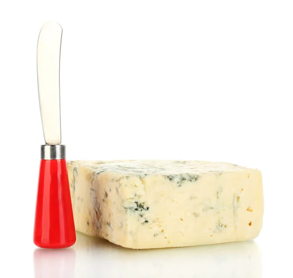 チーズの金型と白い背景で隔離のナイフ — ストック写真