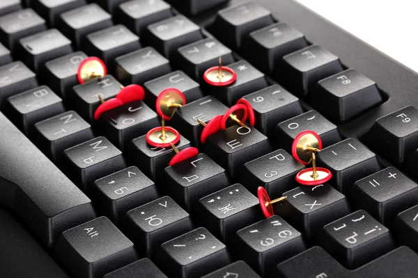 Painful typing, pins on keyboard close-up — Stock Photo, Image