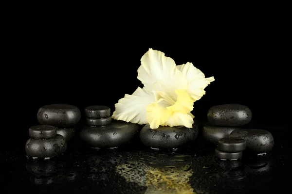 Σπα πέτρες με γλαδιόλες οφθαλμός απομονωμένες σε μαύρο — Φωτογραφία Αρχείου