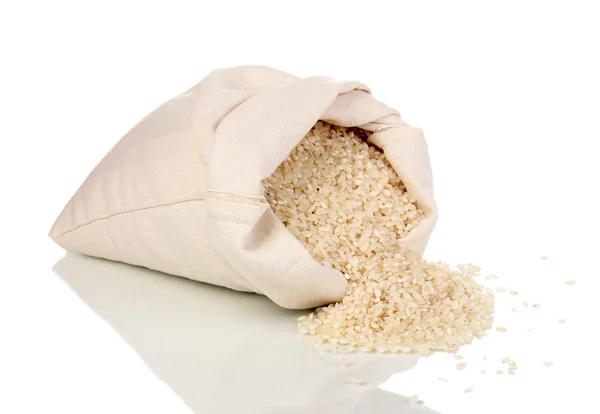 Cloth bag of rice isolated on white — Stock Photo, Image