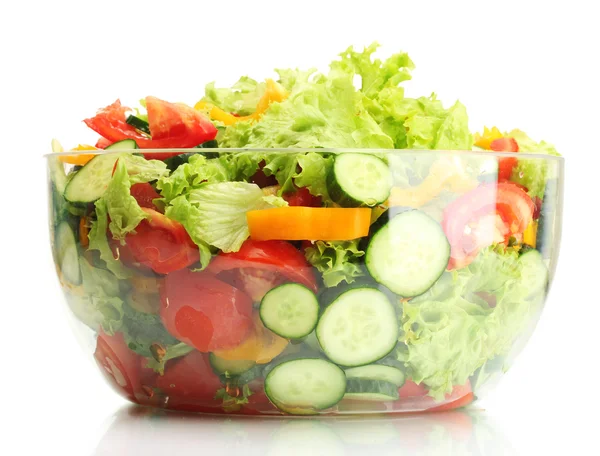 Fresh vegetable salad in transparent bowl isolated on white — Stock Photo, Image