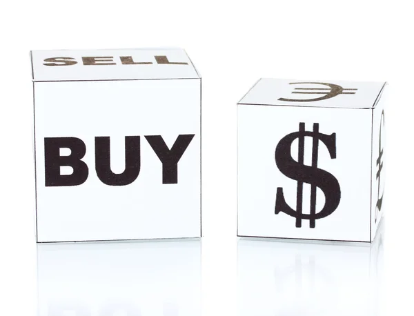 Forex. pénznem, a fehér kocka, fehér háttér — Stock Fotó