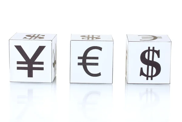 Forex. valuta in de witte dobbelstenen op witte achtergrond — Stockfoto