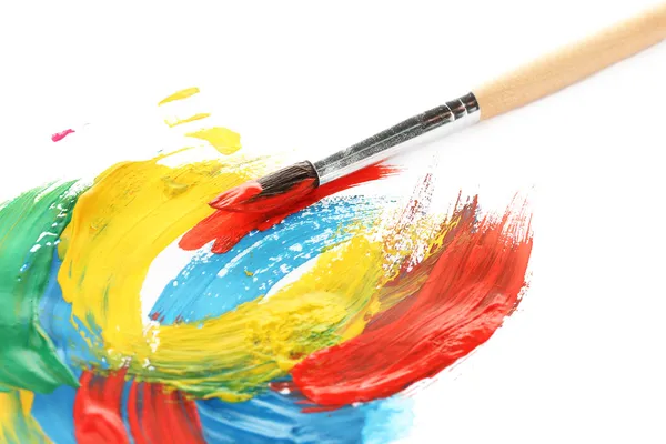 Abstract gouache paint and brush, isolated on white — Stock Photo, Image