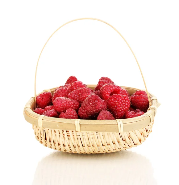 Ripe raspberries in basket isolated on white — Stock Photo, Image