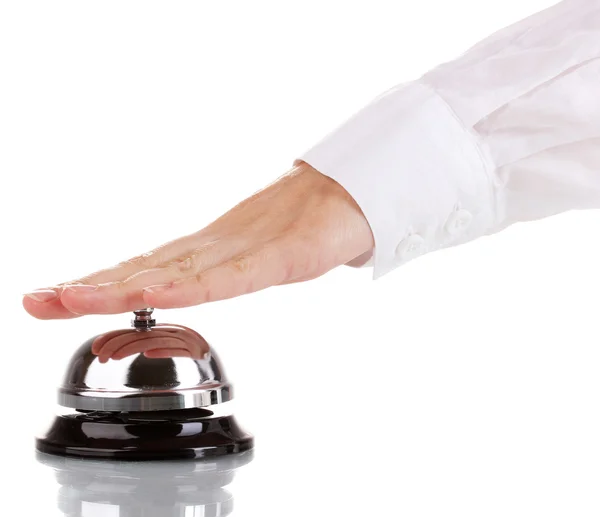 Χέρι κουδούνισμα στα bell υπηρεσίες απομονωθεί σε λευκό — Φωτογραφία Αρχείου