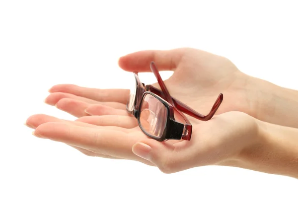 stock image Glasses on female hands, isolated on white