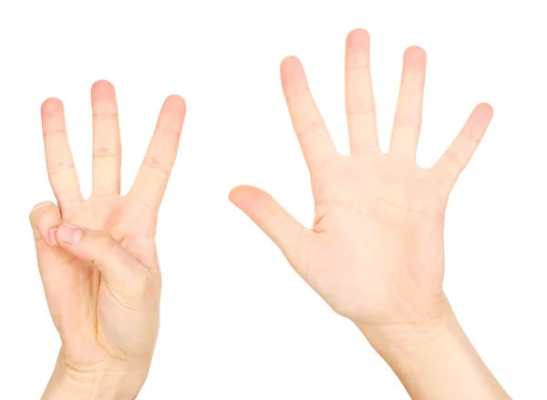 Mains faisant des signes isolés sur blanc — Photo