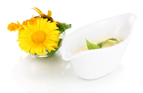 Mayonnaise in bowl isolated on white — Stock Photo, Image