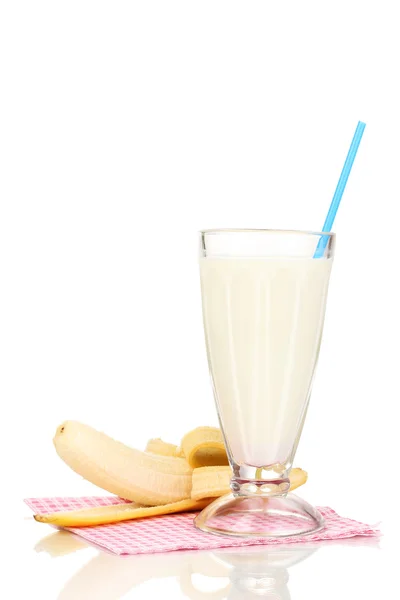Batido de leite de banana isolado em branco — Fotografia de Stock