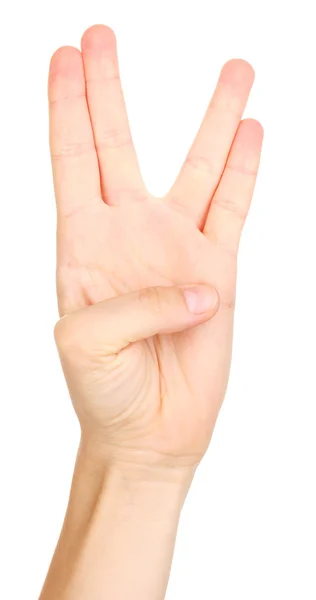 Ręka, co znak na białym tle — Zdjęcie stockowe