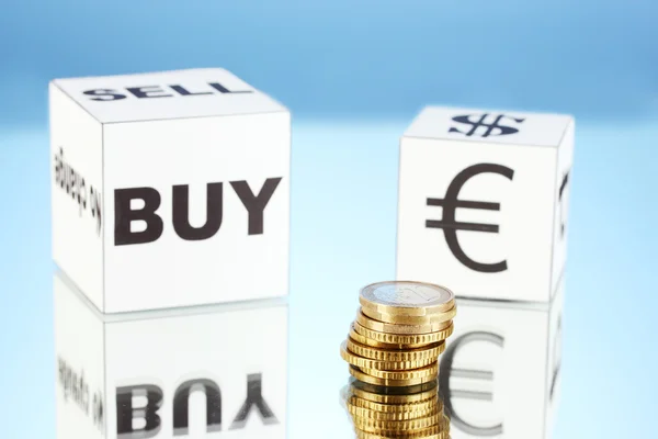Forex. currency in the white dices on blue background — Stock Photo, Image