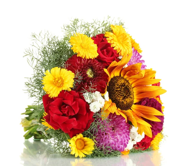 Beautiful bouquet of bright flowers, isolated on white — Stock Photo, Image