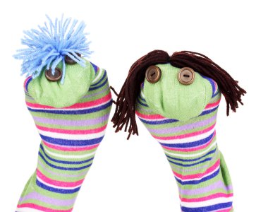 Cute sock puppets isolated on white clipart