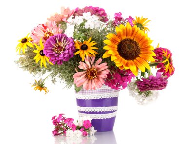 Beautiful bouquet of bright flowers isolated on white clipart