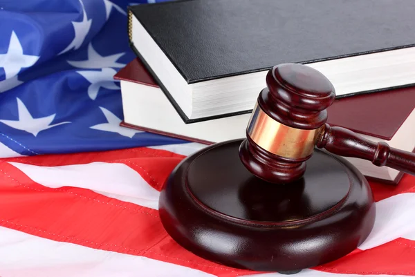 Judge gavel and books on american flag background — Stock Photo, Image