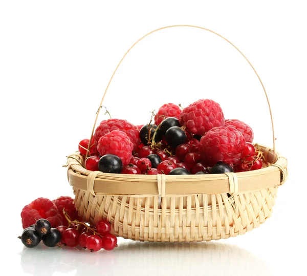 Ripe berries in basket isolated on white — Stock Photo, Image