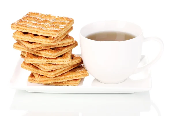 Kopp te och kakor isolerade på vitt — Stockfoto