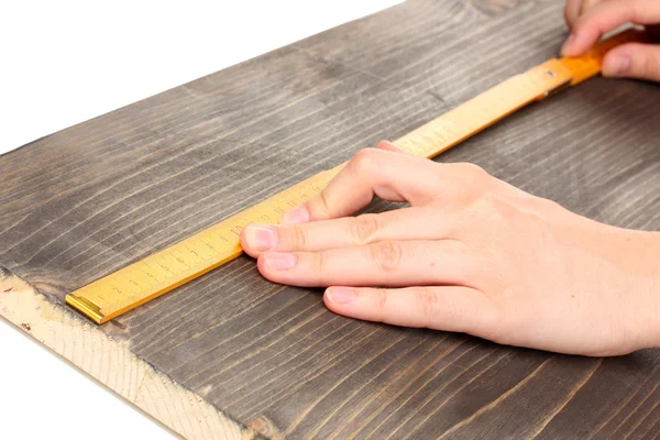 Meten van houten plank close-up — Stockfoto