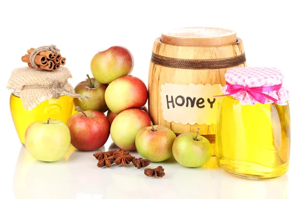 蜂蜜和苹果肉桂孤立在白色 — 图库照片