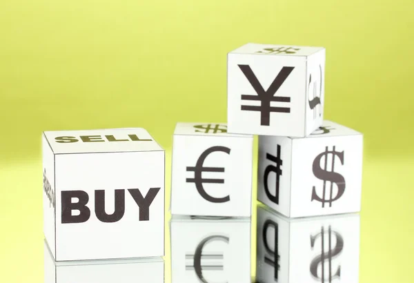 Forex. currency in the white dices on green background — Stock Photo, Image