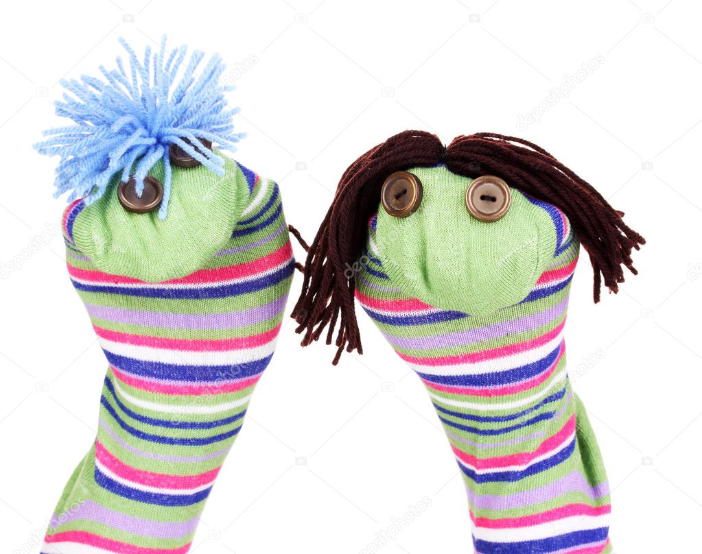 Cute sock puppets isolated on white