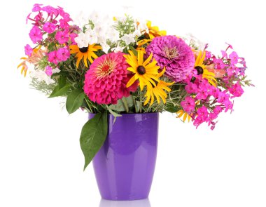 Beautiful bouquet of bright flowers isolated on white clipart