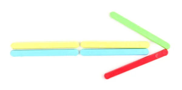 Palos de conteo de colores formados flecha aislada en blanco —  Fotos de Stock