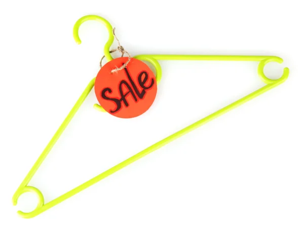 Coat hanger with sale tag isolated on white background — Stock Photo, Image