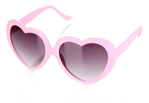 핑크 하트 모양의 선글라스 흰색 절연 — 스톡 사진