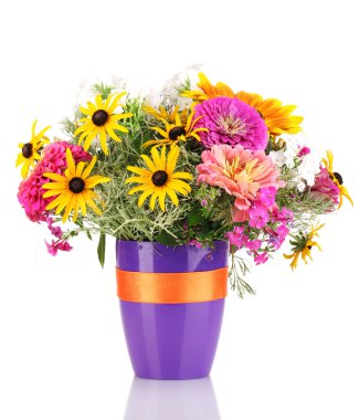 Beautiful bouquet of bright flowers isolated on white clipart