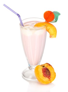 Delicious milk shake with peach isolated on white clipart