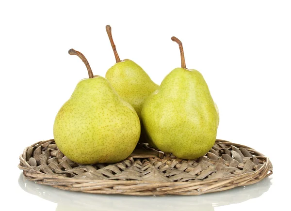 Ripe pears on a wicker mat isolated on white — Stock Photo, Image