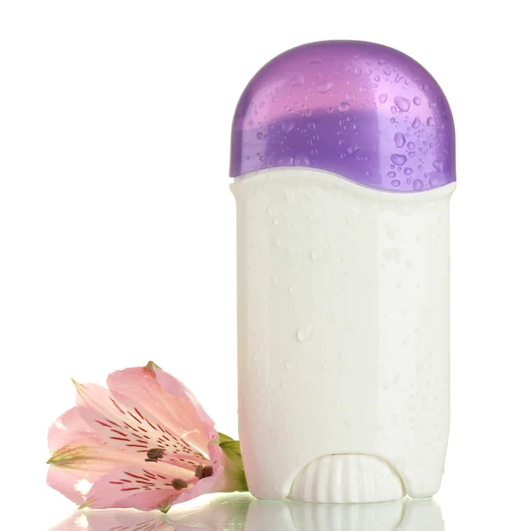 Deodorante con fiore isolato su bianco — Foto Stock