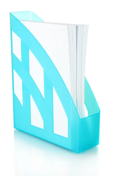 Blaues Tablett für Papiere isoliert auf weiß — Stockfoto