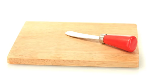 Snijplank met mes voor kaas geïsoleerd op witte close-up — Stockfoto