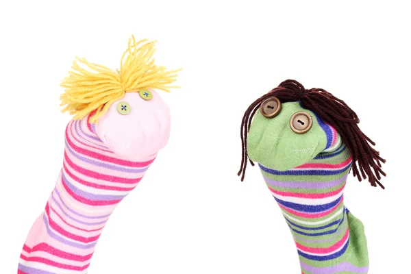 Cute sock puppets isolated on white — Stock Photo, Image