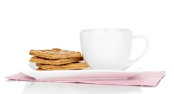 Tasse de thé et biscuits isolés sur blanc — Photo