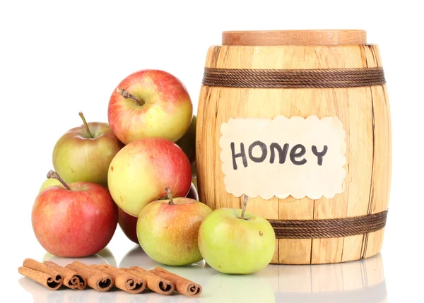 Miel et pommes à la cannelle isolé sur blanc — Photo