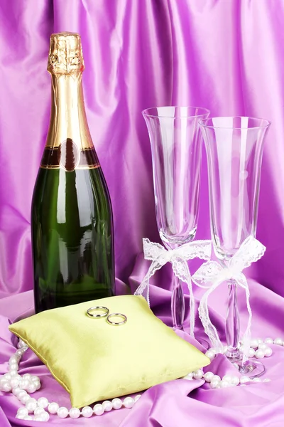 Wedding accessories on purple cloth background — Stock Photo, Image