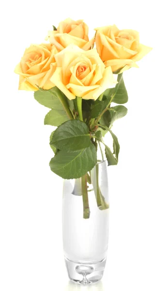 Vacker bukett av rosor i transparent vas isolerad på vit — Stockfoto