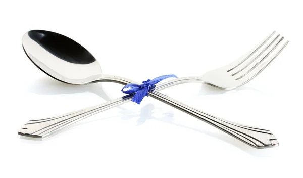 Spoon and fork, isolated on white — Stock Photo, Image