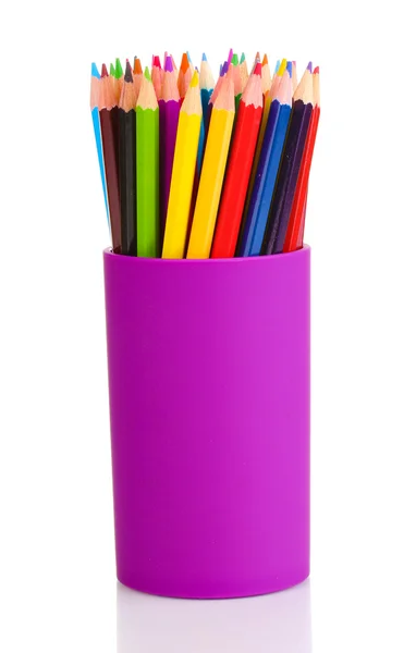 Kleur potloden in glas geïsoleerd op wit — Stockfoto